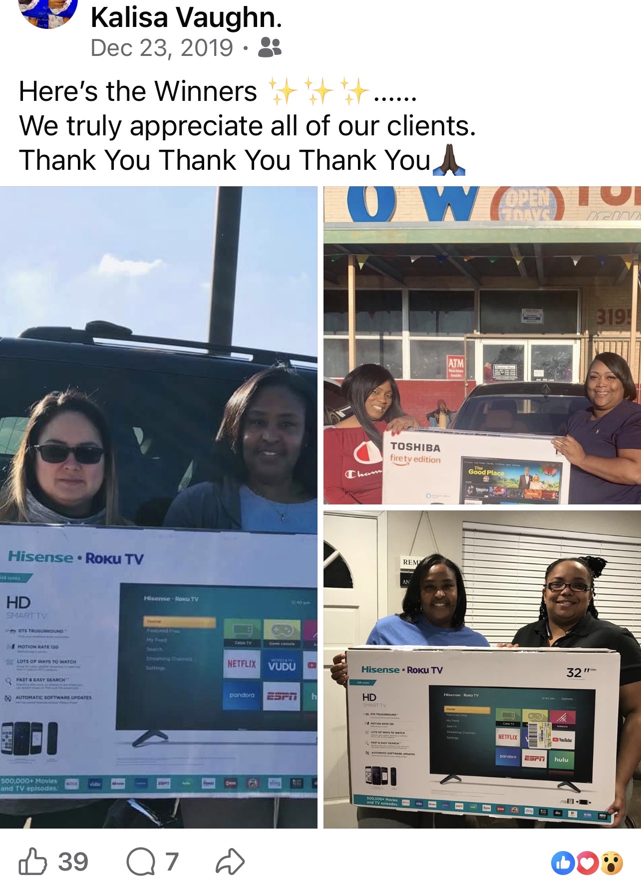 Winners receiving gifts at the annual Christmas giveaway
