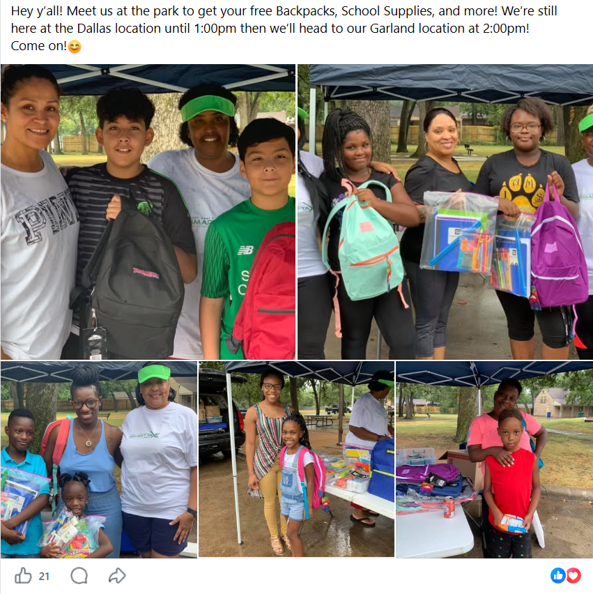 Children receiving free backpacks and school supplies at the annual drive